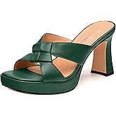 HeySoleModa Womens Platform Sandals, Block High Heel Open Toe Slip-on Sandals for Women, Woven Straps Heeled Slippers with Leather Insole 3.3"