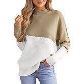 CUPSHE Womens Fall Long Sleeve Mock Neck Sweaters Colorblock Oversized Long Sleeve Knit Pullover Jumper Tops
