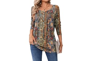 Zeagoo Long Sleeve Shirts for Women Fall Fashion Dressy Casual Blouses Trendy Pleated Tunic Tops for Leggings 2025