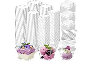Vicguluc 360 Pcs Mini Dessert Cups with Lids and Spoons, 3 Sizes Square Short Shooter Cups for Party Birthday, Plastic Desser