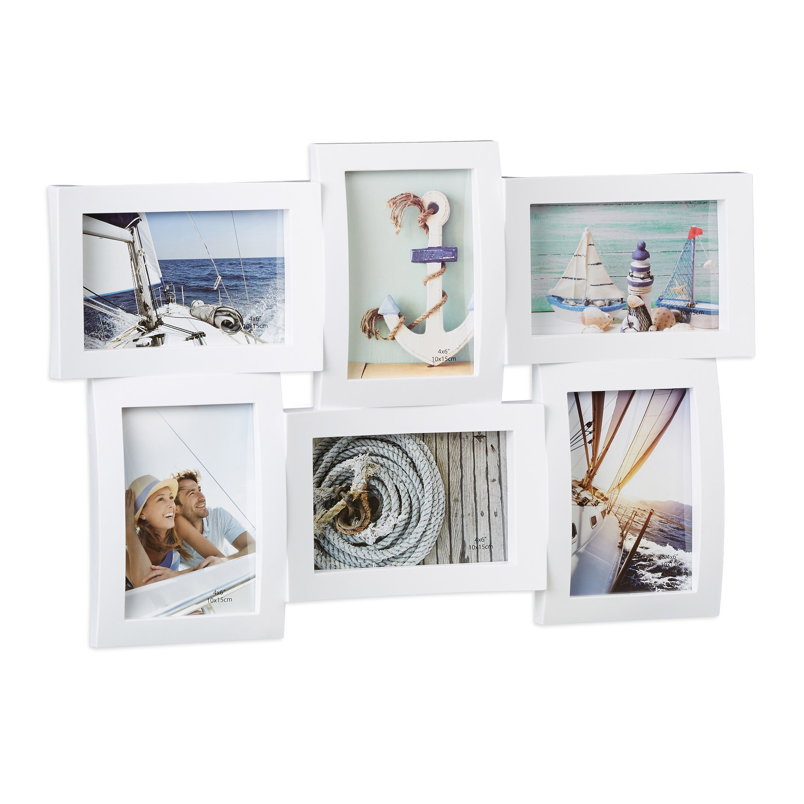 Relaxdays Multiple Picture Frame, 6 Photo Collage Frame, 3D Hanging Frame, White
