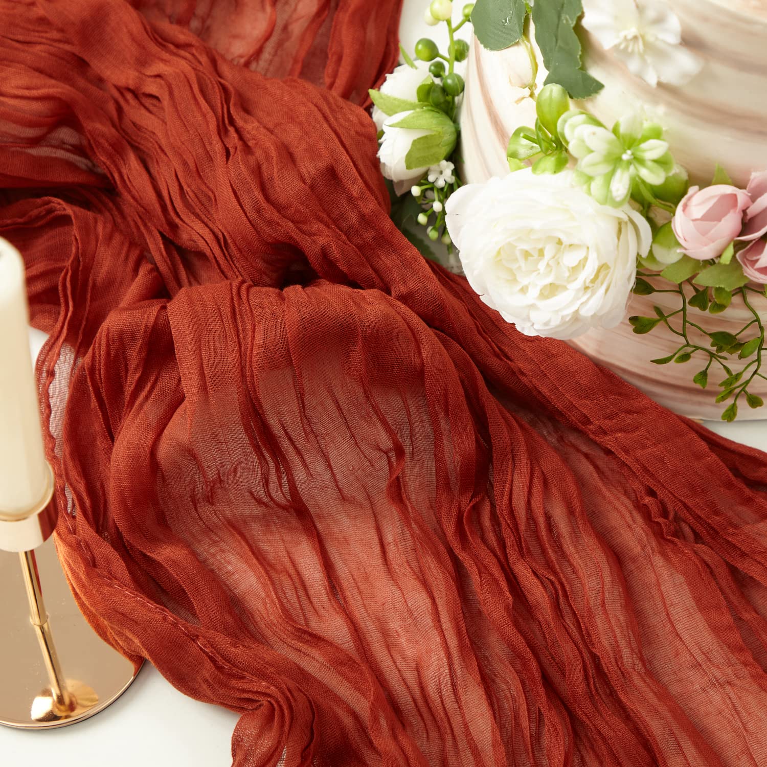 Photo 1 of 2 PCS 13Ft Table Runner for Wedding, Cotton Cheesecloth Linen Rustic Table Runner Bridal Party Decor Wedding Table Decor (Rust)