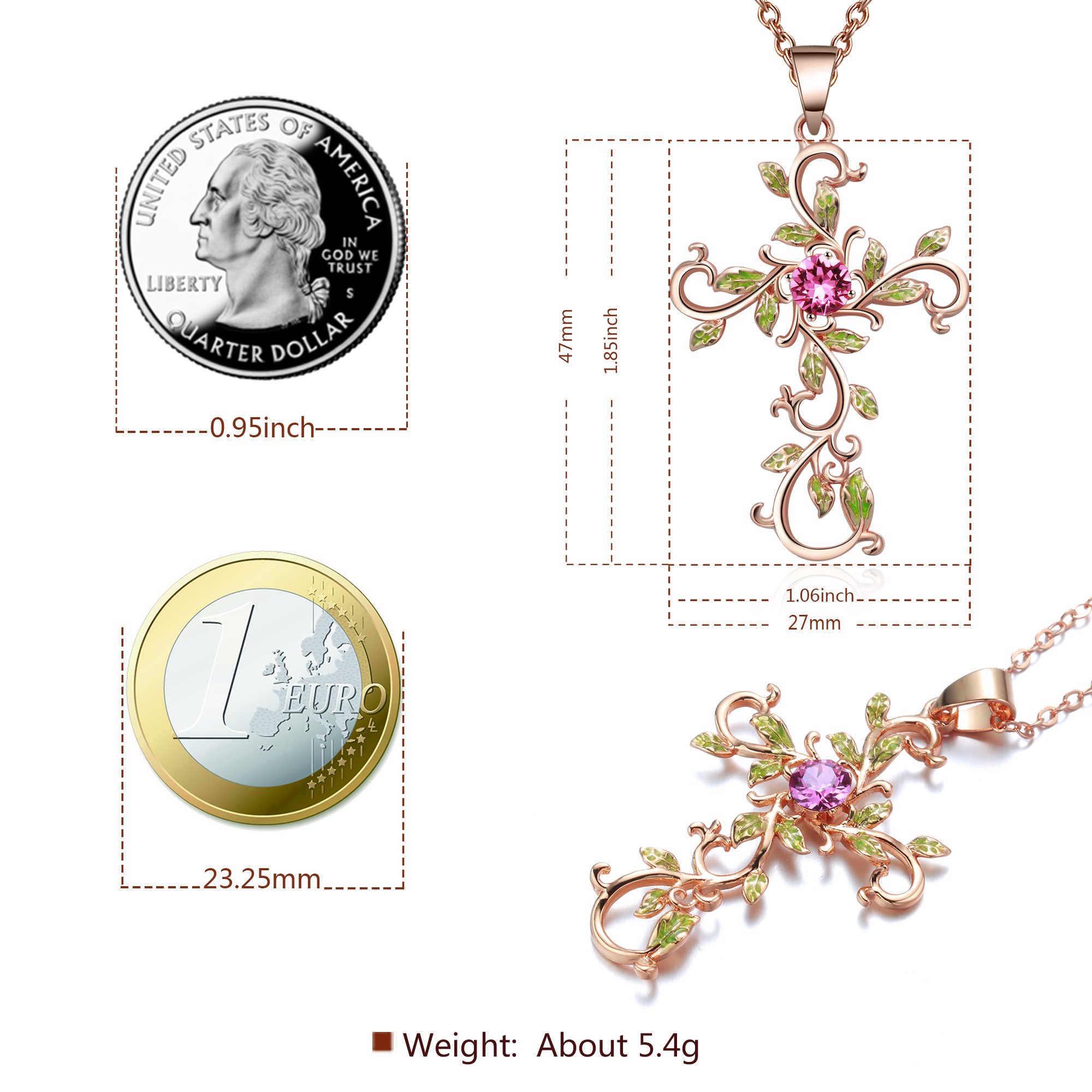 Angelady God We Trust Cross Pendant Necklace for Women Gifts,14K Gold Plated Chain Necklace, Pink Crystal from Swarovski