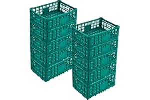 IDEALHOUSE 52l Collapsible Milk Crate, 10 Pack Heavy Duty Storage Crate with Reinforced Walls, Foldable Plastic Storage Crate
