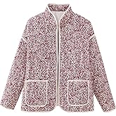 OPCAKM Women's Cropped Floral Print Quilted Jacket Lightweight Coats Open Front Puffer Outerwear