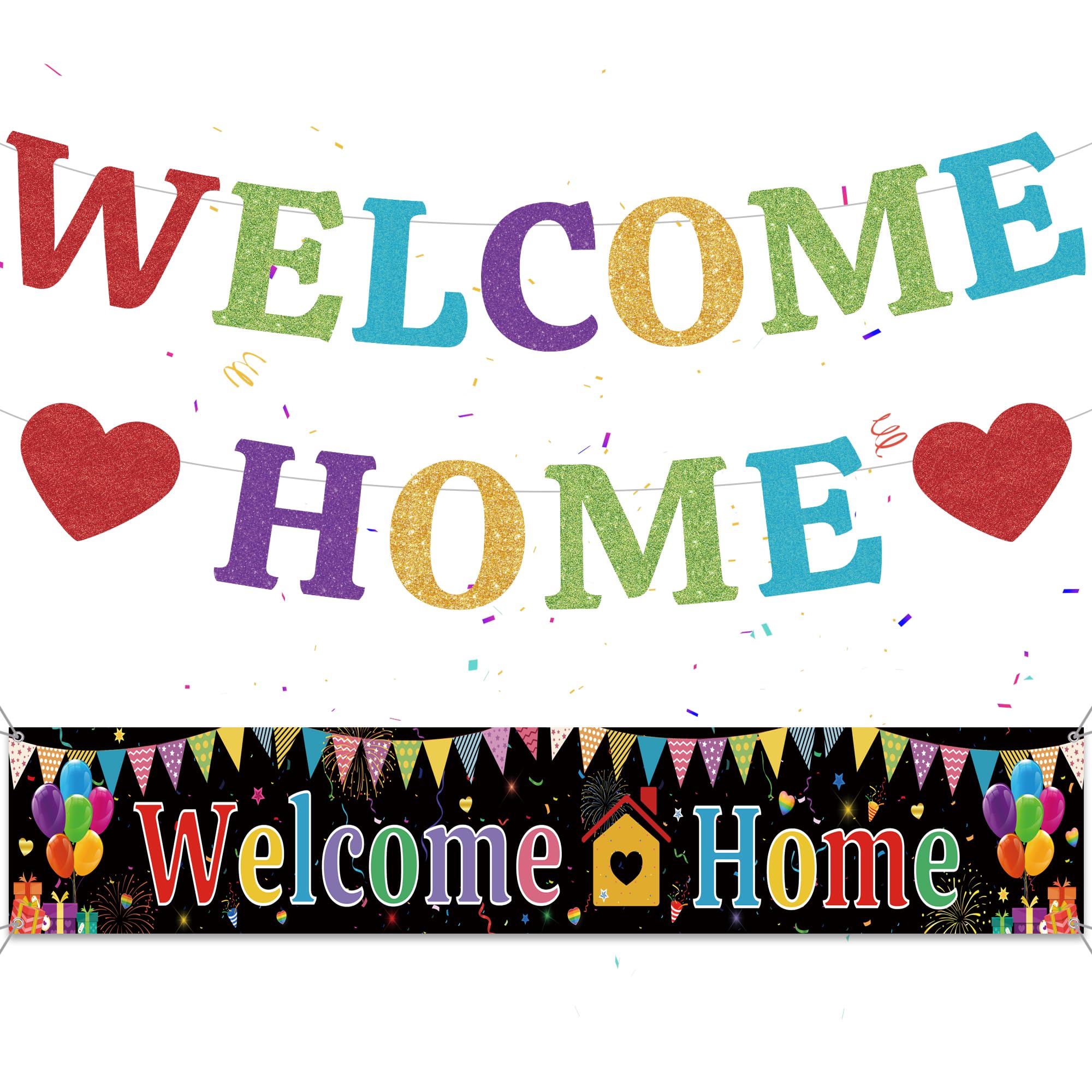Welcome Home Banner Schwarz Colorful - Welcome Back Hanging Backdrop Military Relatives Returning Housewarming Decorations, Large Background Banners for Homecoming Family Party Indoor Outdoor