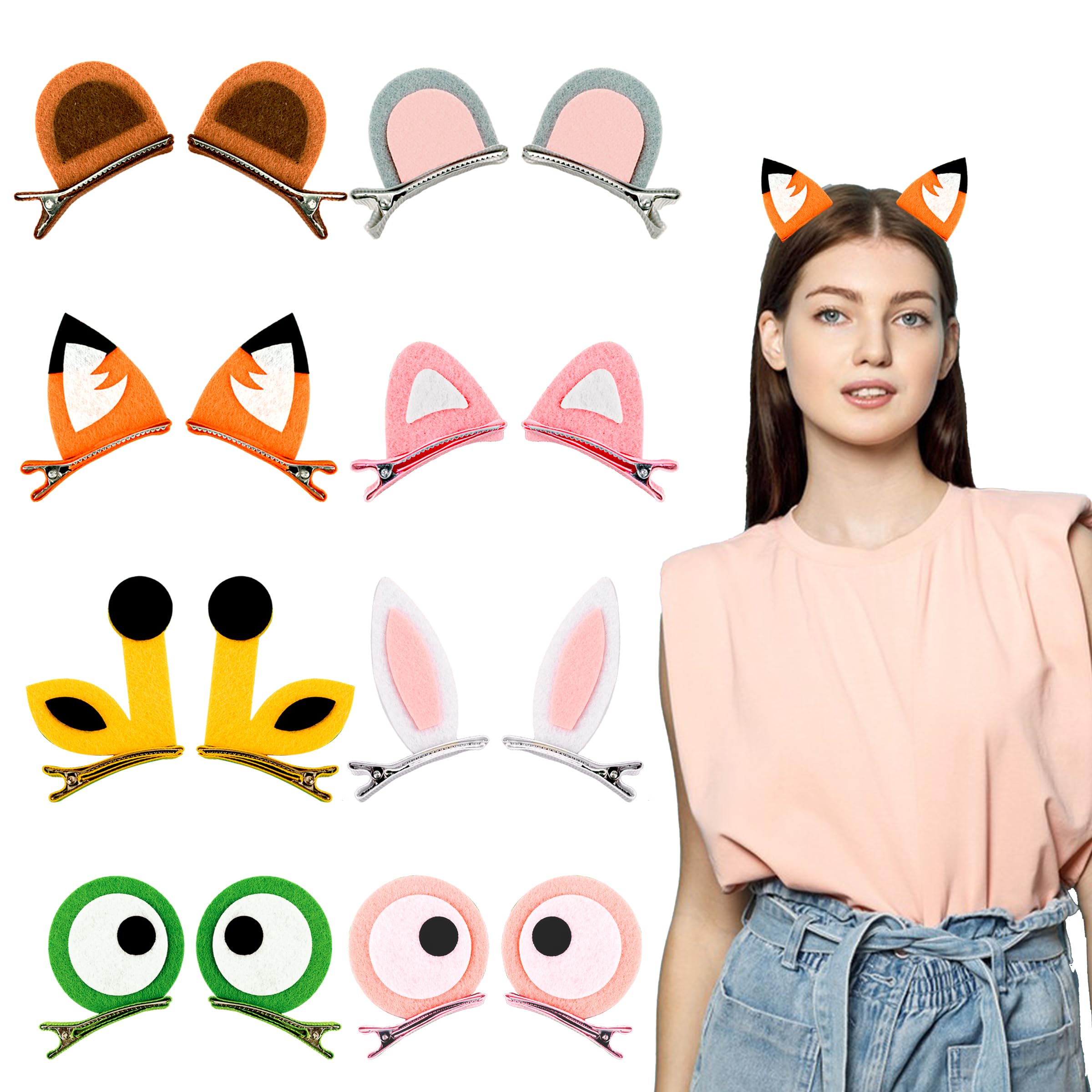 Photo 1 of 16 Pcs Animal Ear Hair Clips Jungle Safari Animals Animal Hair Pins Hair Accessories for Cosplay Birthday Theme Party Supply