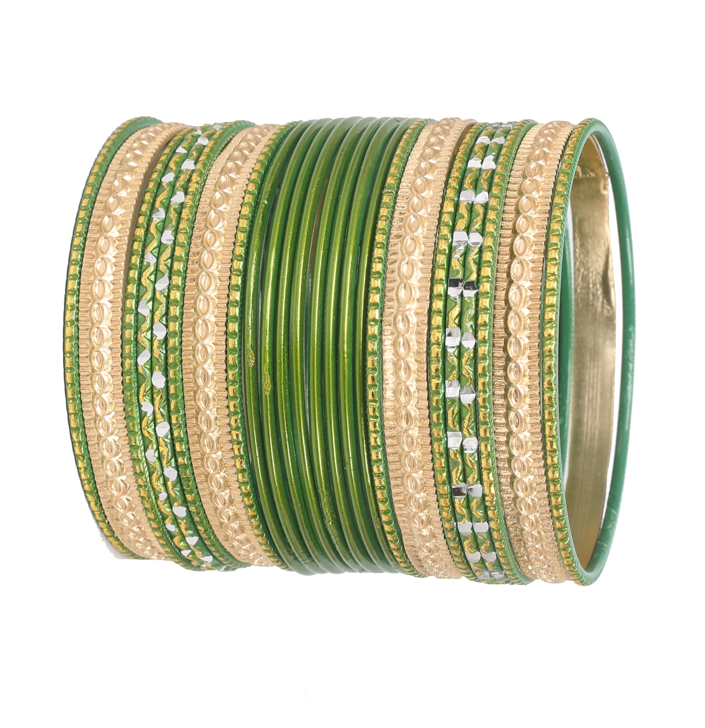 Touchstone "Colorful 2 Dozen Bangle Collection Indian Bollywood Pastel Parrot Green Golden Glaze Designer Jewelry Special Large Size Bangle Bracelets Set Of 24 In Gold Tone For Women.