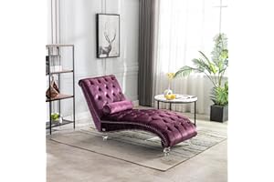 Holaki Chaise Lounge Chair,Modern Velvet Button-Tufted Leisure Concubine Sofa Chaise Chair Reclining Lounger Barrel Sofa w/Support Pillow, Nailhead Trim and Turned Legs for Bedroom Living Room(Purple)