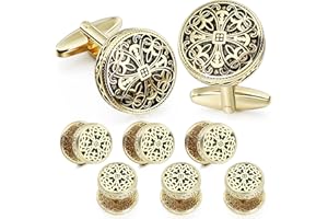 HAWSON Gold Cufflinks and Tuxedo Studs for Men Boy with Gift Box, Suitable for Black Suit White Shirt Bow Tie Vest, Mens Jewelry or Accessories on Wedding Birthday Anniversary Father's Day