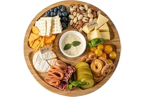Fyctio Charcuterie Board,Round Bamboo Cheese Board,Serving For Cheese,Cookie,Bread,Fruit