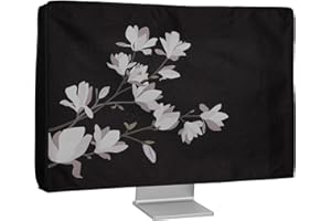 kwmobile Dust Cover for 27-28" monitor - Linen Monitor Protector with Design - Magnolias Taupe/Brown/Black