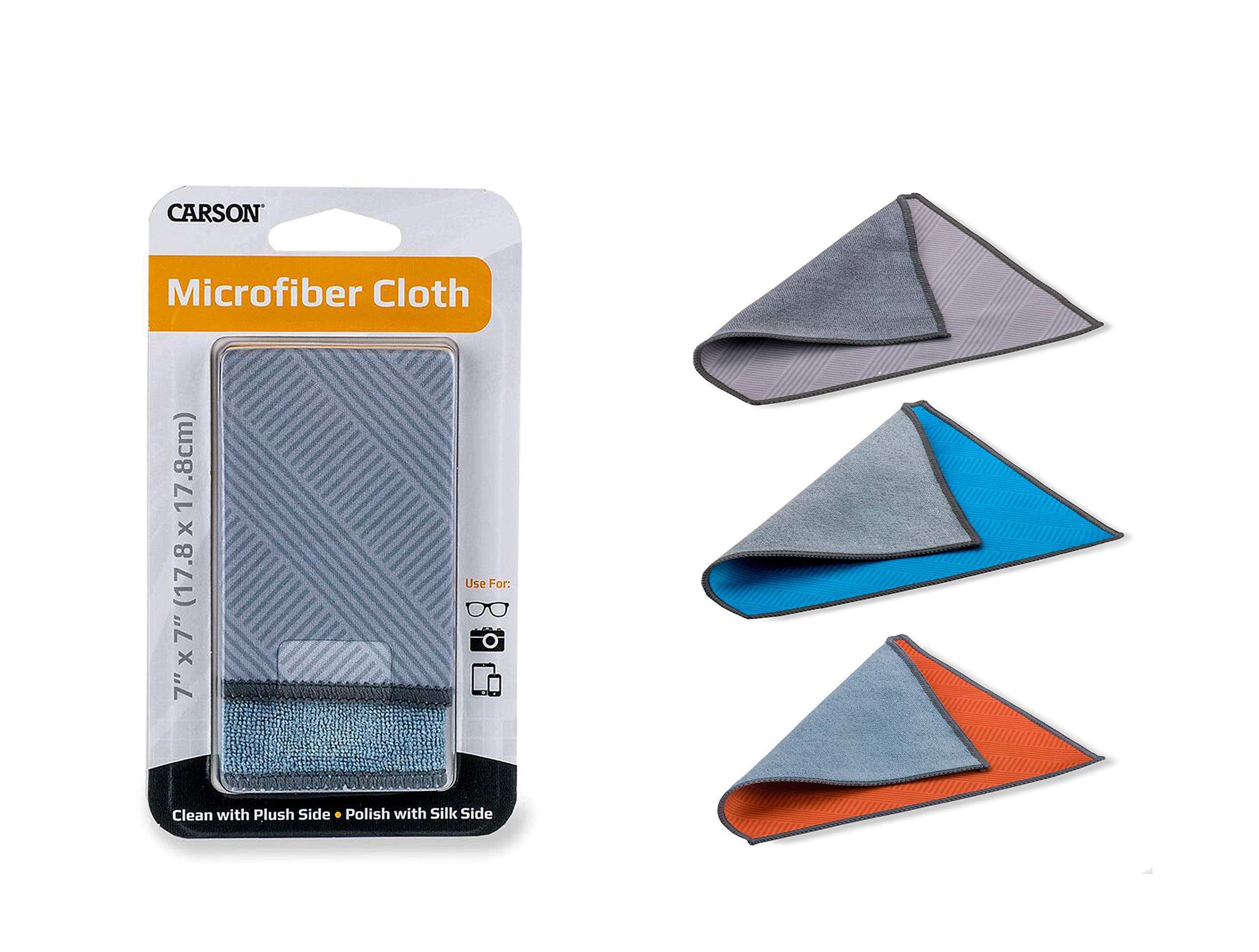 Carson Double Sided Microfiber Cloth for Cleaning Phones, Tablets, Screens, Spectacles, Camera Lenses, Glasses, Scopes and More - Random Color Cloth