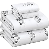 RUVANTI Flannel Sheets Queen Size - 100% Cotton Double Brushed Bed Sheets, Deep Pockets 16 Inches Queen Sheet Set, All Seasons Breathable & Extra Soft - Warm & Cozy, 4 Piece, Soul Dog White