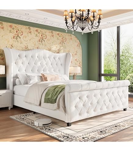 Amazon.com: ACME Furniture Queen Bed, Velvet and Antique Platinum