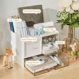 RISEMART Desk Organiser with 3 Drawers White 21x14.5x15.5cm Pen Holder view 2