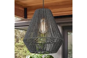 ELYONA Modern Woven Pendant Light Fixtures 12" Farmhouse Coastal Hanging Lamp Matte Black Handwoven Rattan Basket Shade Boho Pendant Light for Kitchen Island Dining Room Bar Bedroom Foyer Hallway