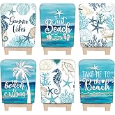 FuWeave 6 Pcs Christmas Chair Covers Xmas Chair Back Cover Washable Seat Protector Winter Dining Room Slipcover for Home Kitchen Decor(Bule,White,Coastal Summer)