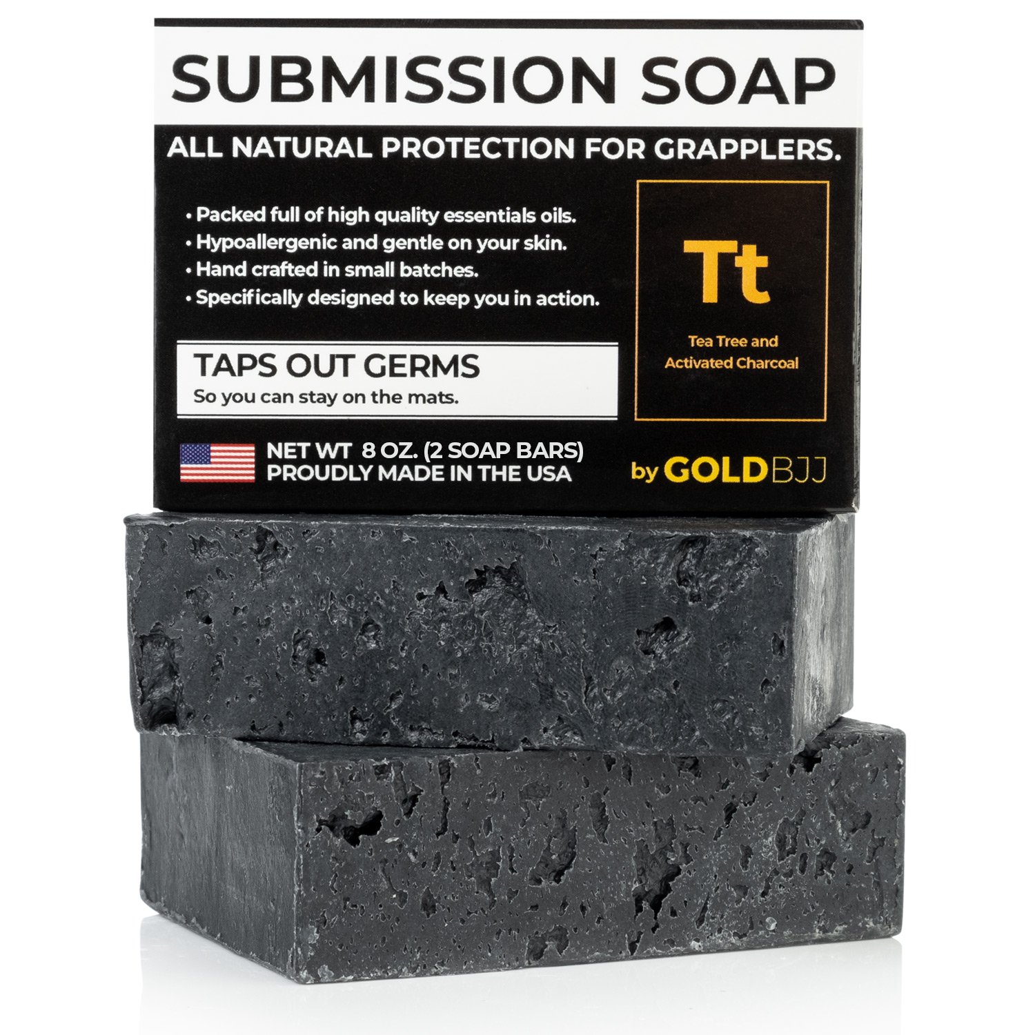 Premium Tea Tree Oil Soap - With Activated Charcoal! 100% All Natural USA Made Bars for BJJ, Jiu Jitsu, Wrestling (2-Pack of 4 Ounce Soap Bars) : Beauty