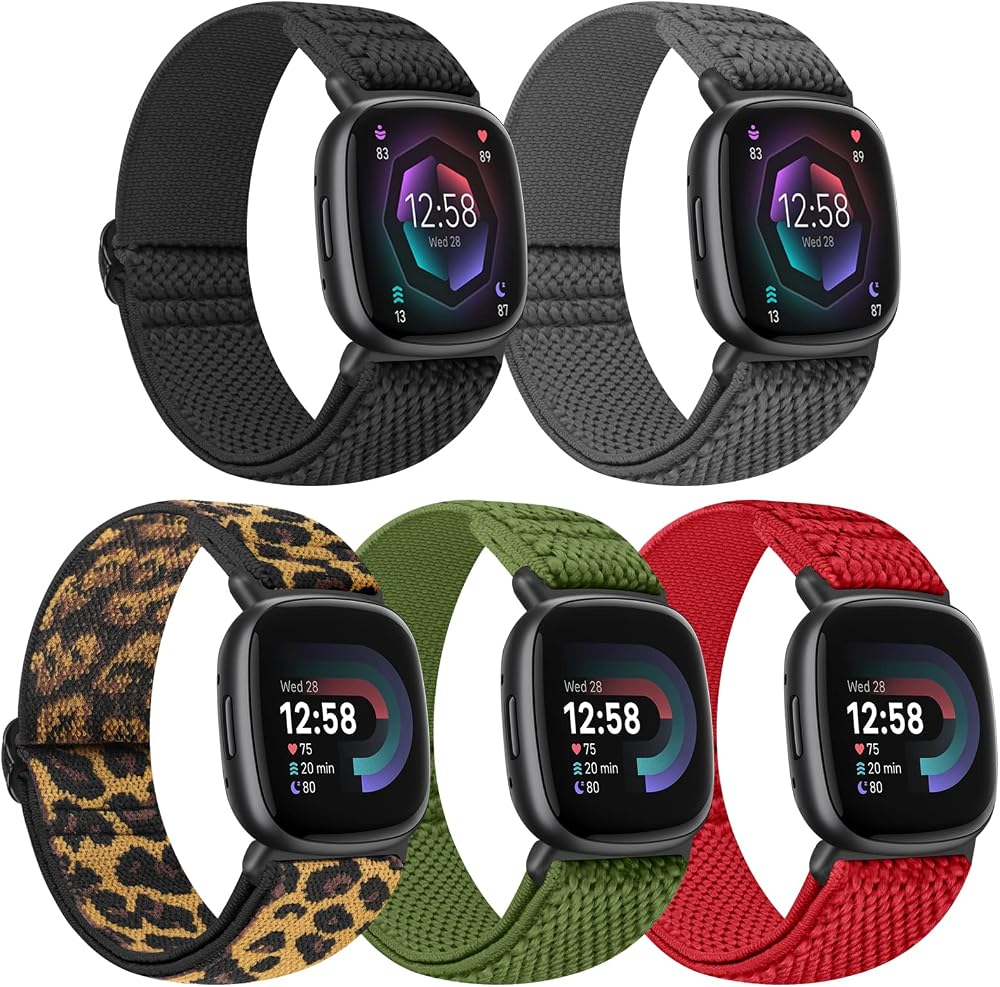Tiptops 5 Pack Nylon Loop Watch Bands for Versa 4/Versa 3/Sense 2