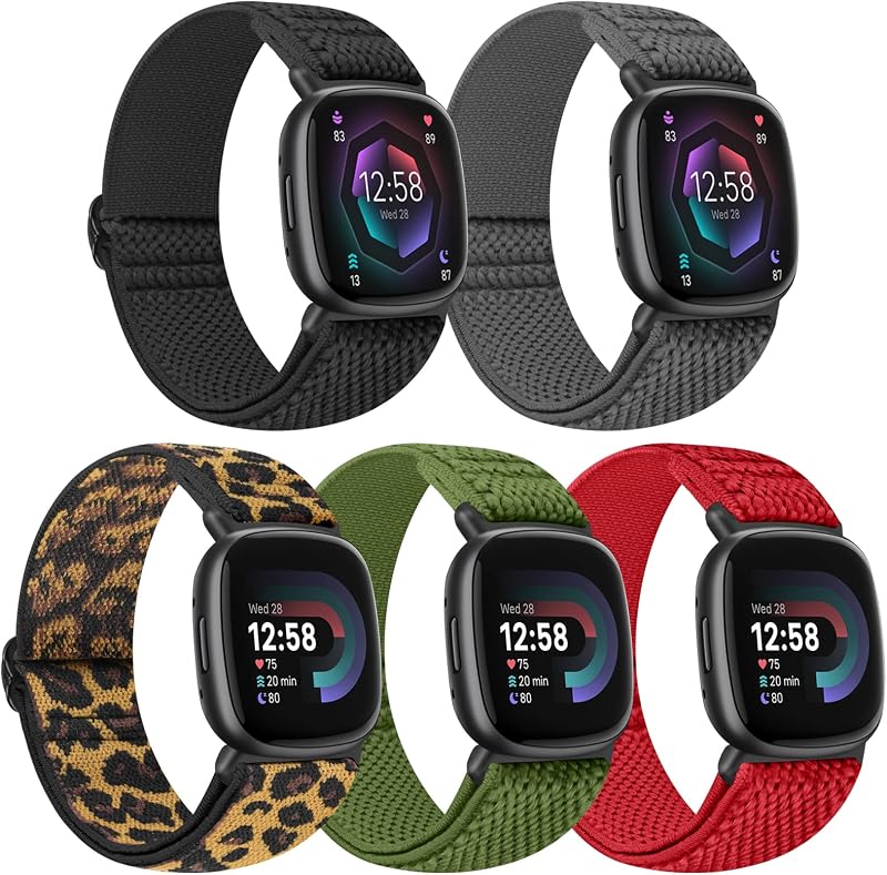 Tiptops 5 Pack Nylon Loop Watch Bands for Versa 4/Versa 3/Sense 2