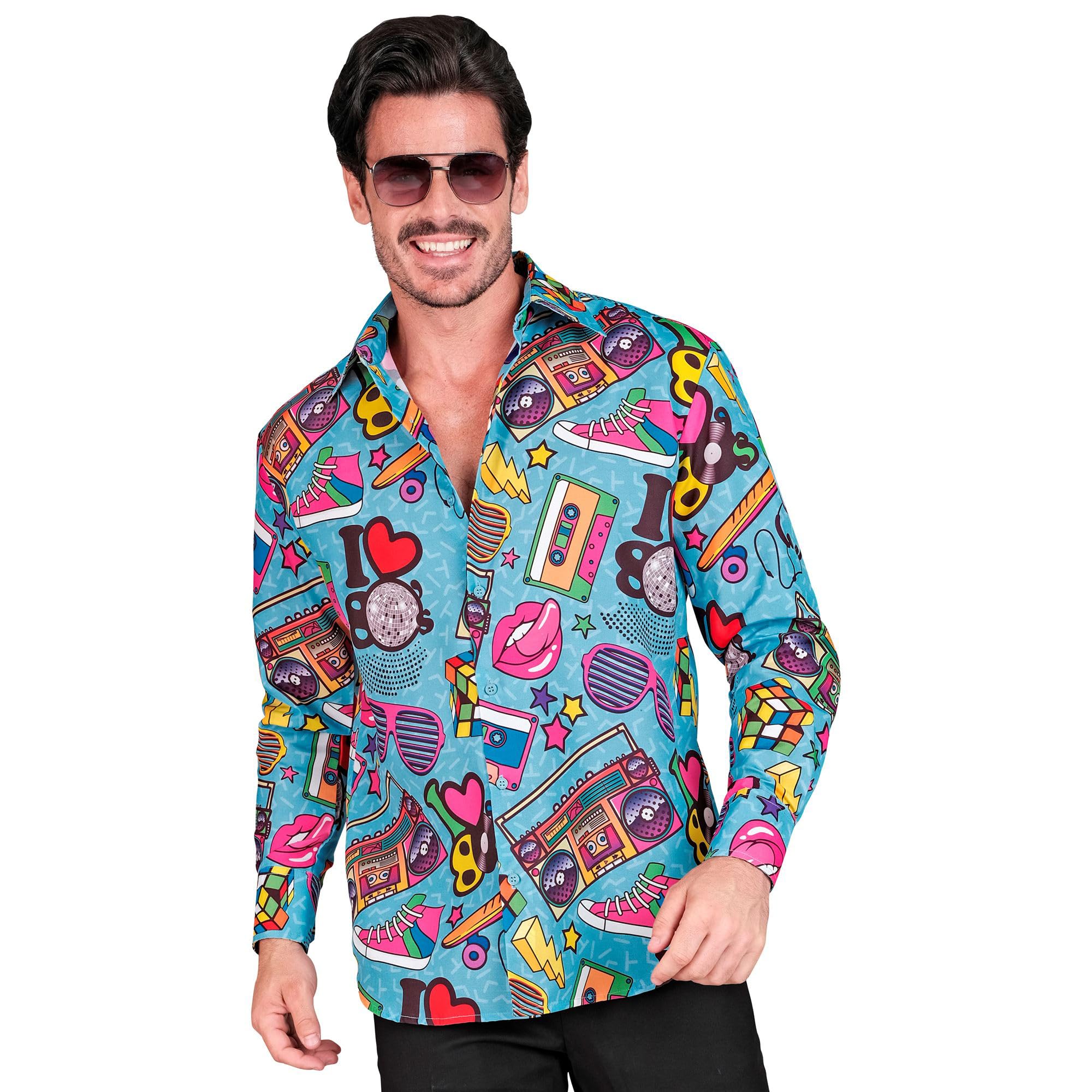 Widmann - Party Fashion Shirt, 80s Outfit, Men's Shirt, Long Sleeve, Showmen, Disco Fever