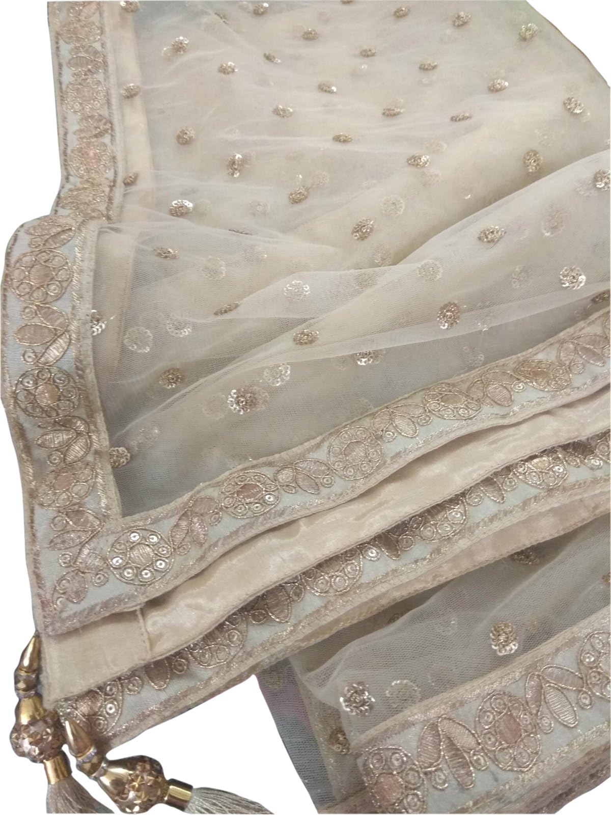 Sequence net Dupatta and Four Side Beautiful lace with Latkan for Lehenga Salwar Kameez for Women