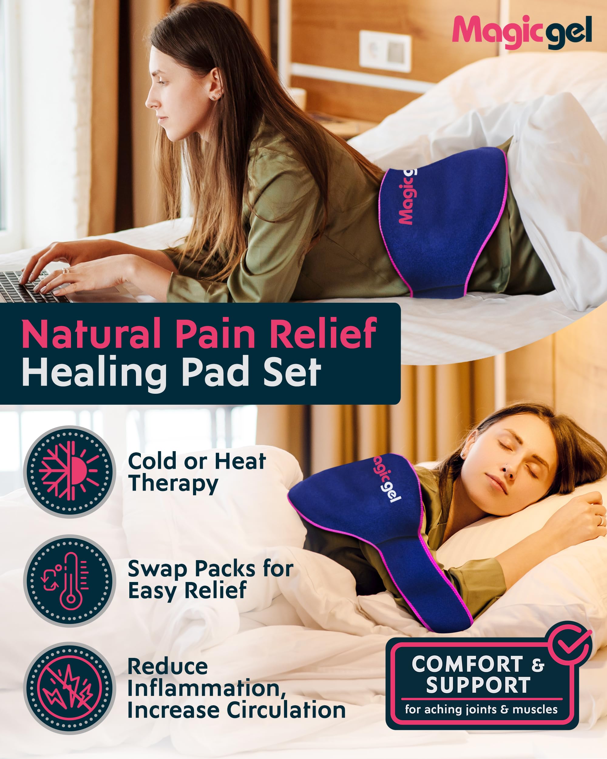 Magic Gel Ice Pack for Back Pain Relief | 2 Pack Reusable Lower Back Wrap for Hot or Cold Therapy | Relief for Lower Lumbar, Sciatic Nerve, Herniated or Degenerative Disc, Coccyx, Tailbone Pain