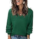 Messic Womens Pullover Sweaters 2025 Casual Long Sleeve V Neck Lightweight Loose Knit Tops