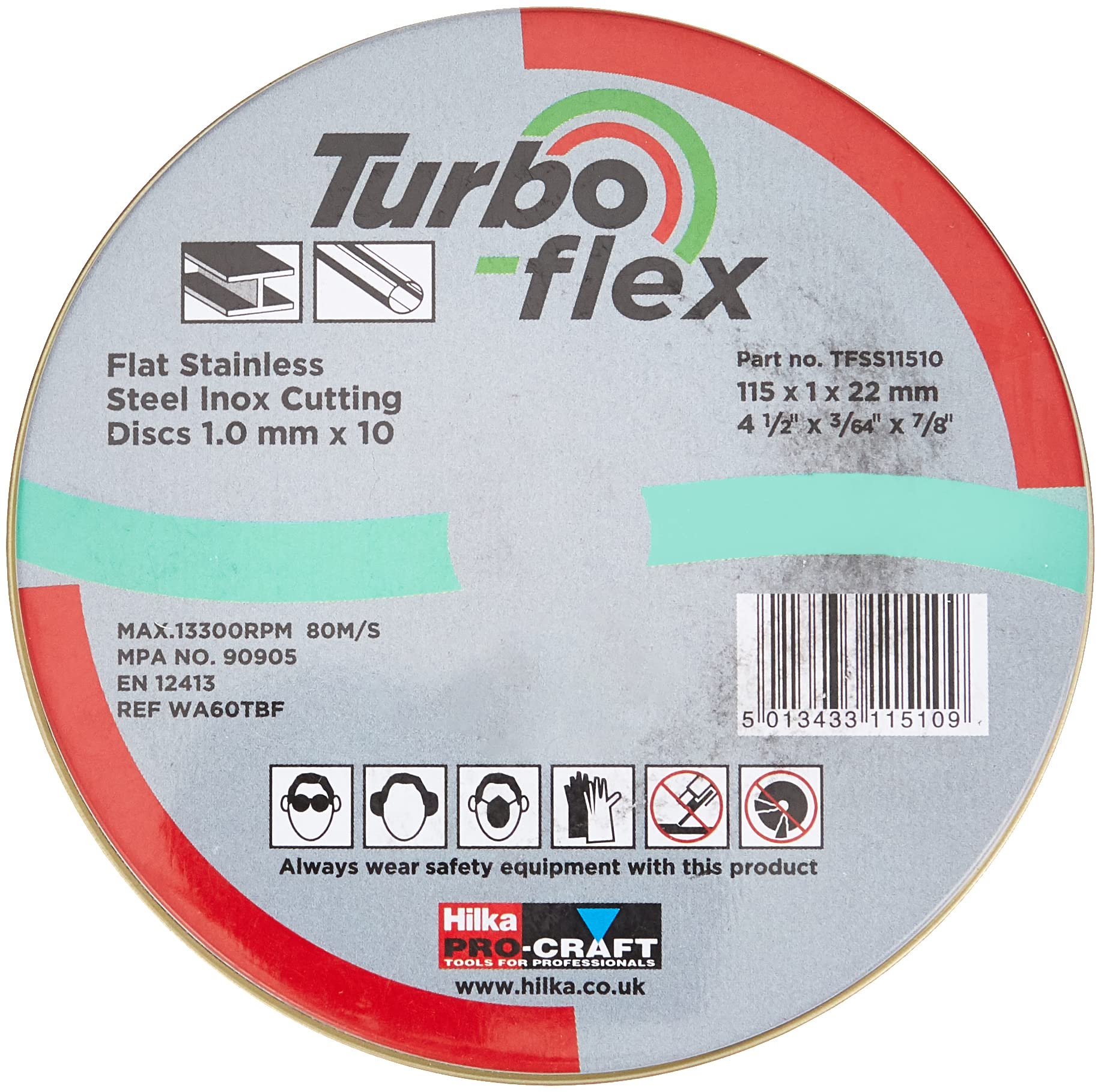 Hilka TFSS11510 115mm Turbo-Flex Stainless Steel Cutting Disc
