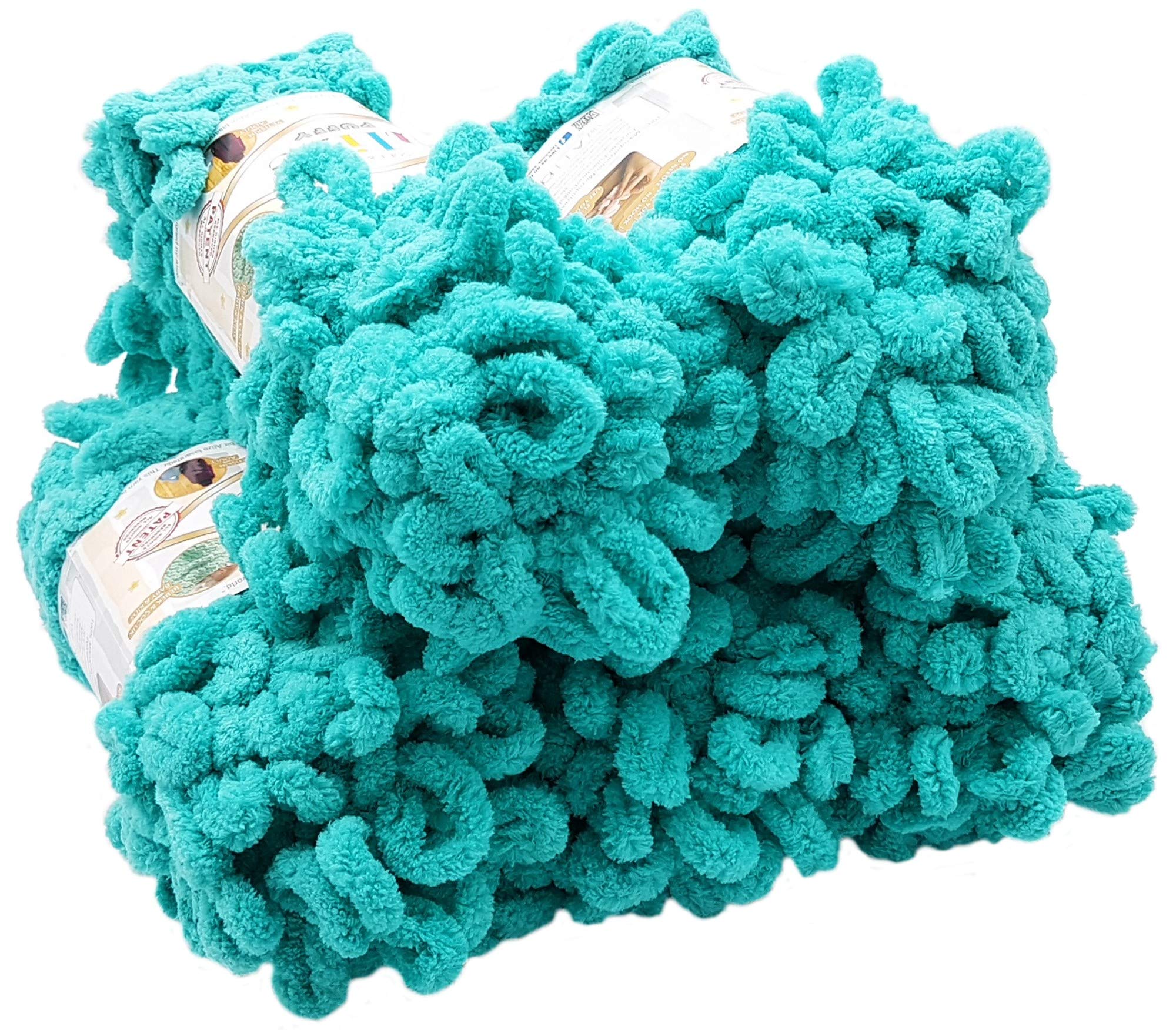Alize Puffy 5 x 100 g Knitting Wool, 500 g Finger Knit, Super Bulky Wool, Loop Wool, Knitting without Needle (Green 490)