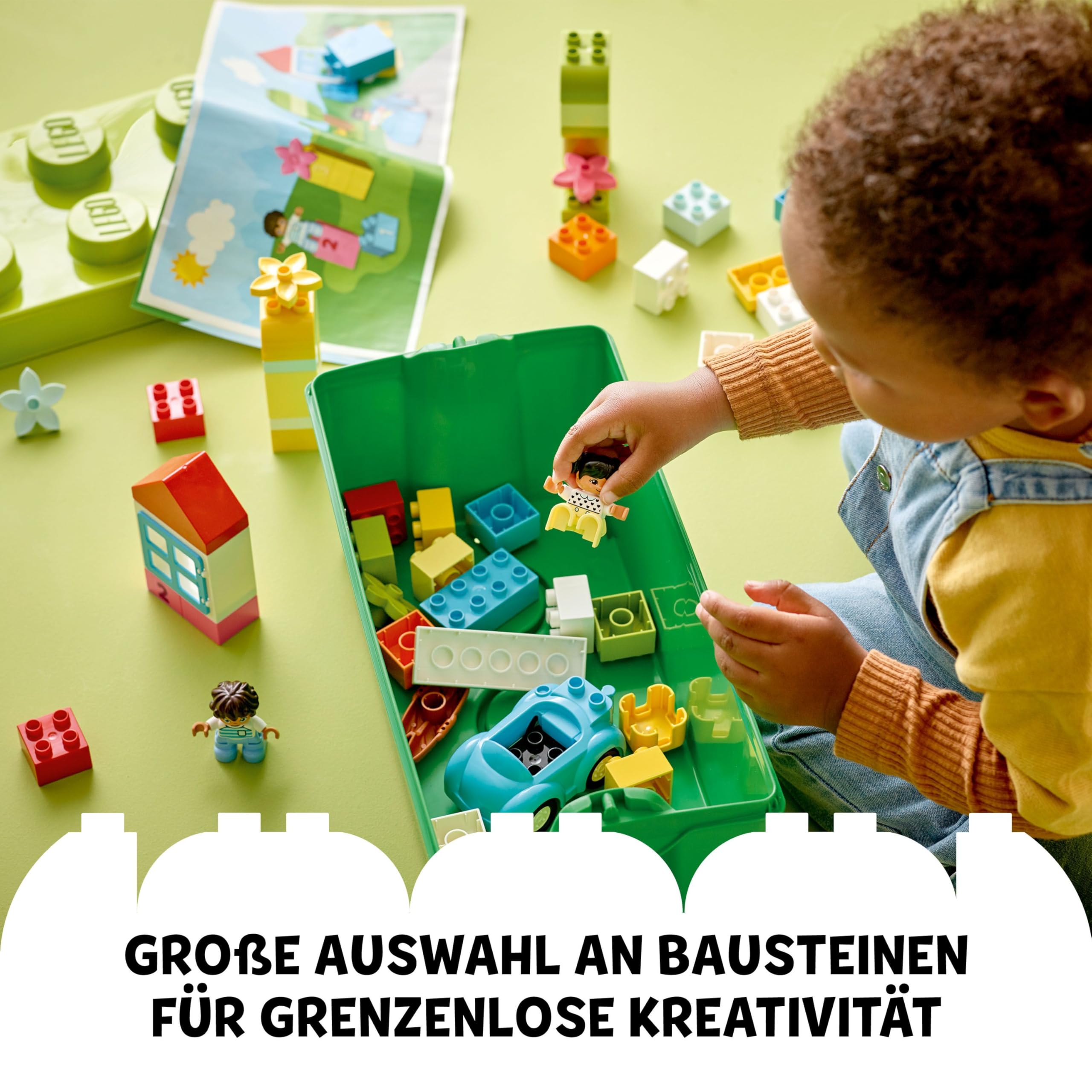 LEGO DUPLO Brick Box - Educational Stacking Toys for 1+ Year Old Boys & Girls - incl. Colourful Number Bricks, a Car & 2 Figures, Plus Toy Storage - 10913 3