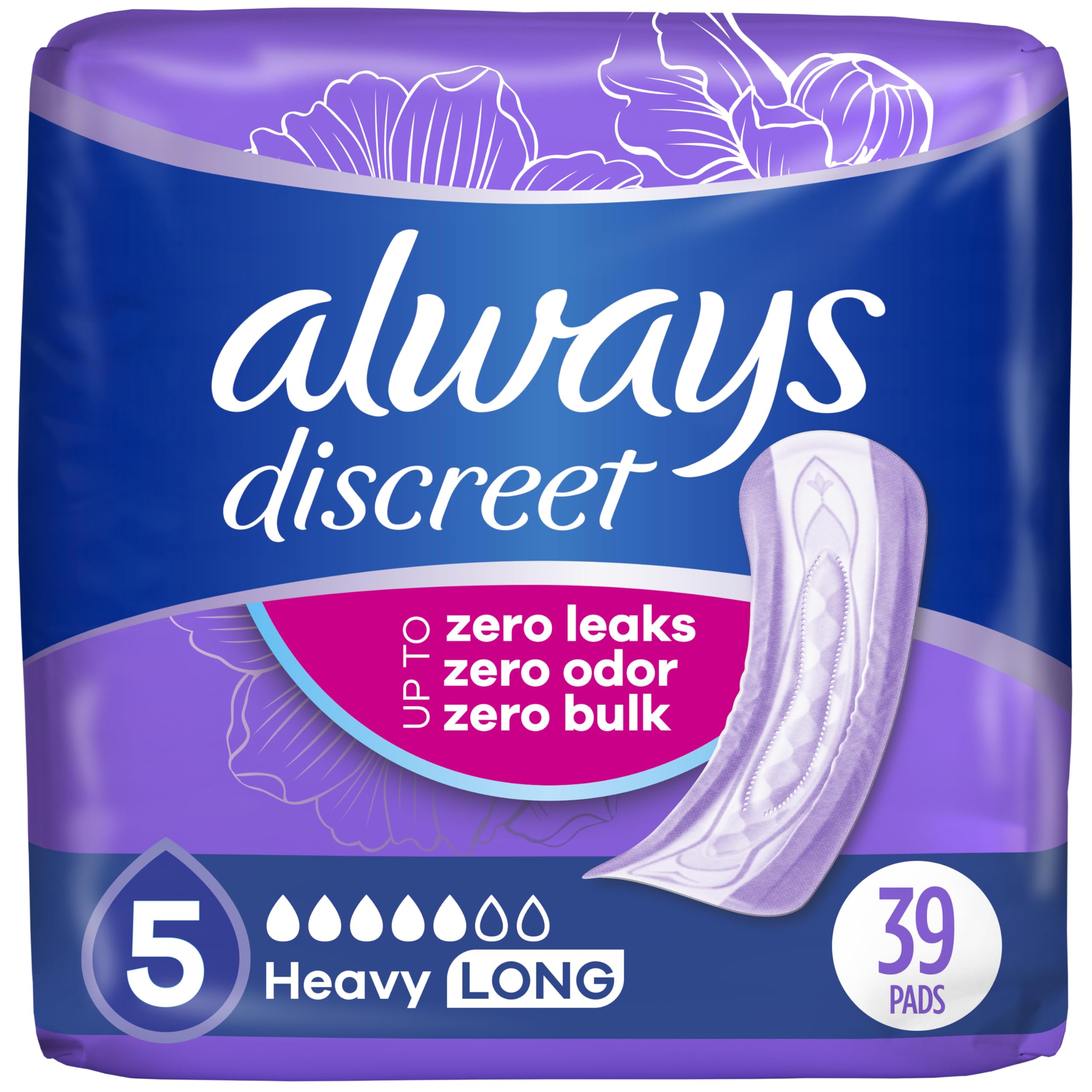 Photo 1 of ***SEE CLERK COMMENTS*** Always Discreet Incontinence Pads for Women, Heavy Absorbency, Long Length, 39 Count