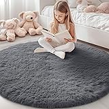 OLANLY Grey Round Rugs for Bedroom - Machine