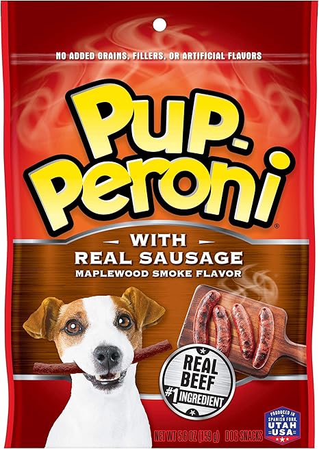 Amazon Com Pup Peroni Dog Treats With Real Sausage Maplewood Smoke Flavor 5 6 Oz Bag Pack Of 8 Blue 079100775019 Pet Supplies