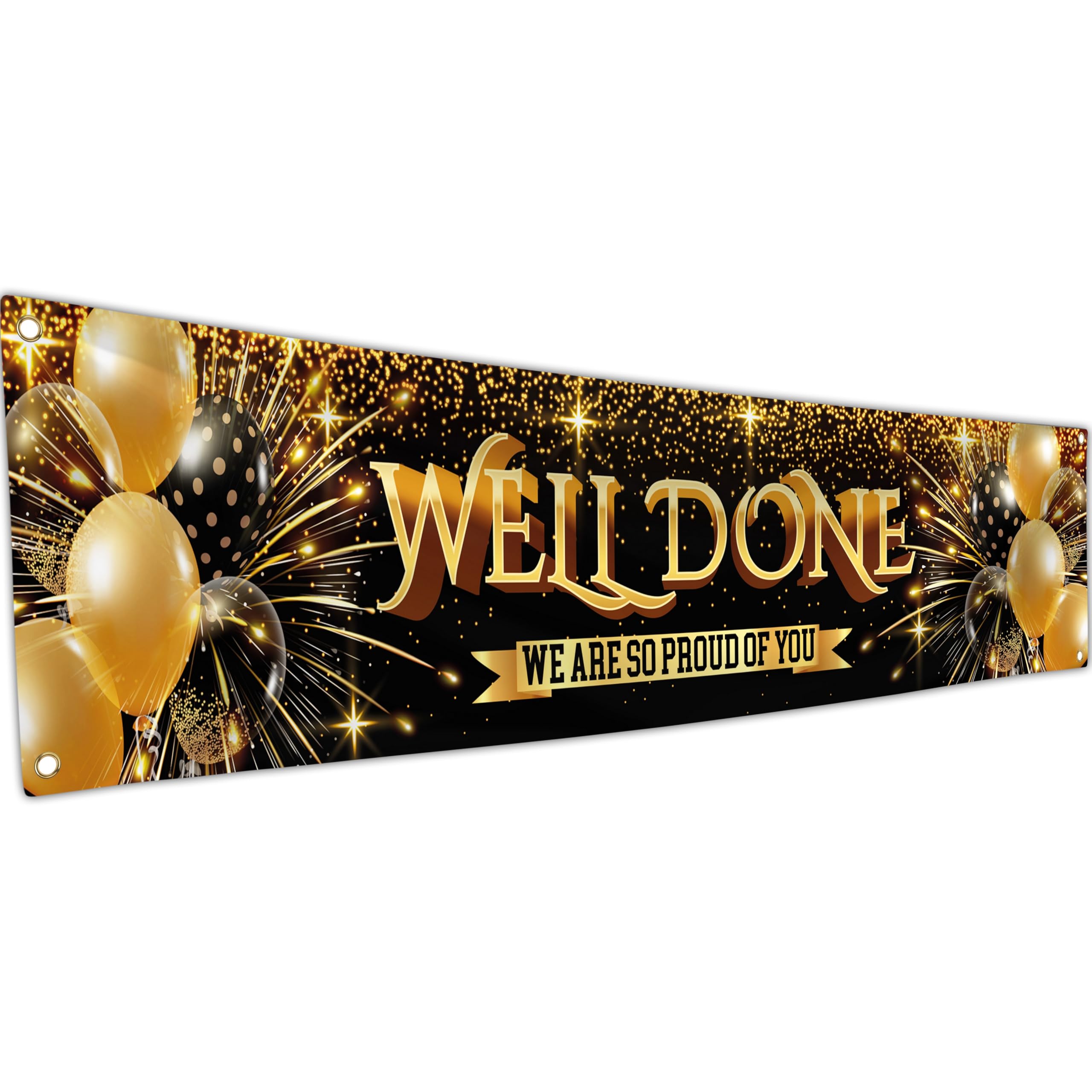 Congratulations Banner - Graduation Decorations 180 x 40cm - Well Done - We are so Proud of You – You Did It (Black & Gold)
