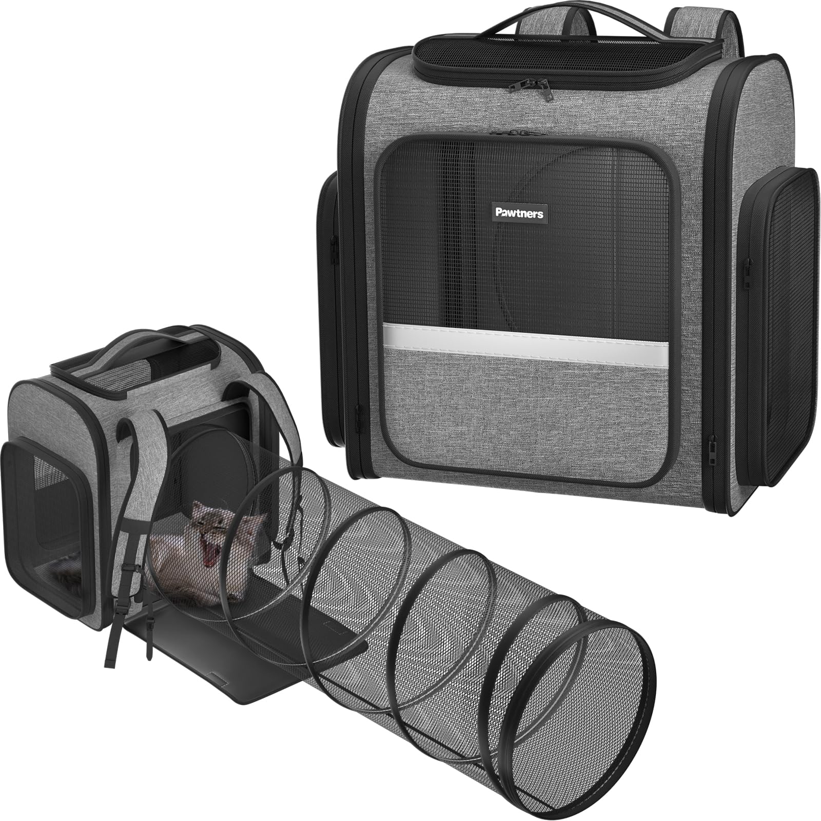 Photo 1 of Pawtners Cat Carrier Backpacks Expandable Cat Backpack with Breathable Mesh, Pet Carrier Backpack for Cats Small Dogs Puppies Up to 18 Lbs, Dog Carrier Backpack for Travel Hiking Camping Outdoor