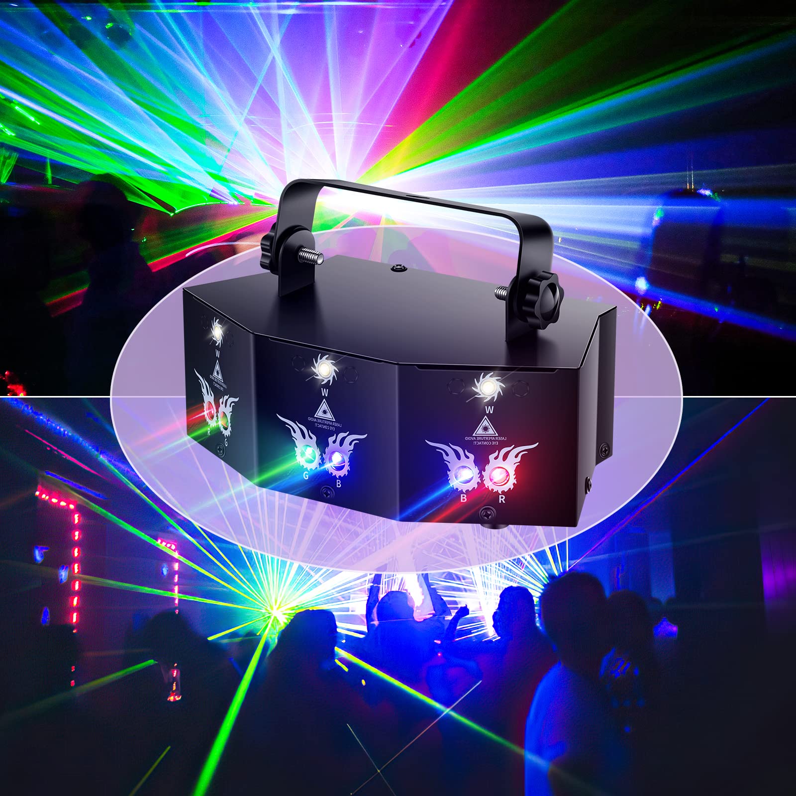 Photo 1 of U`King Party Lights 9 Lens DJ Disco Ball RGB LED Stage Lighting with Sound Activated and Remote Control Laser Lights for Parties Birthday Wedding Karaoke Bar Stage Live Show