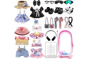 MECHFIELD Clothes for Labubu, 24-piece Clothes and Accessories Set Designed for Labubu Doll Clothes, Includes Display Bag, Clothes Rack, Scarf, Knitted Bags, Headphones, Glasses, and Shoes Accessories - Style B
