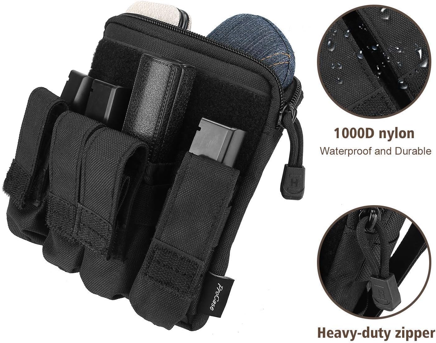 ProCase Concealed Gun Pouch Bundle with Tactical Pistol Mag Pouch Magazine Bag Clip Utility Tool Holder –Black: Computers & Accessories