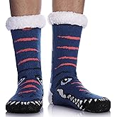 LINEMIN Mens Warm Slipper Socks Soft Cozy Fuzzy Fleece-Lined Winter Non Slip Indoor Christmas Socks