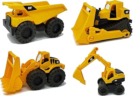 Amazon Cat ミニ用品 砂箱 おもちゃ 4個セット Caterpillar ミニワーカーズタフトラック ダンプトラック ブルドーザー 掘削機 ホイール ペイローダー付き 電車 ミニカー 乗り物 おもちゃ