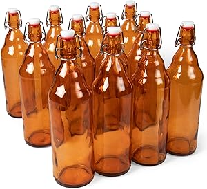 33 oz. Amber Glass Grolsch Beer Bottles, Quart Size – Airtight Seal with Swing Top/Flip Top - Supplies for Home Brewing & Fermenting of Alcohol, Kombucha Tea, Wine, Homemade Soda (12-pack)