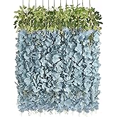 INSUNSIX 12PCS 3.6Ft Artificial Wisteria Hanging Flowers Dusty Blue Fake Hanging Flowers Garland Silk Flowers Rattan String Faux Wisteria Vine for Garden Home Wedding Arch Decorations (Dusty Blue)