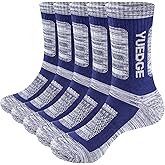YUEDGE Men's Hiking Socks Moisture Wicking Mens Socks Anti-Odor Work Socks Padded Cotton Safety Boot Socks For Men, 5 Pairs