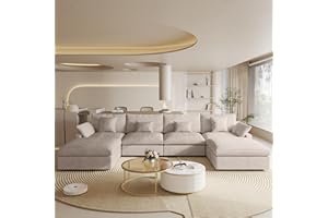 WJSHOME Cloud Couch Modular Sectional Sofa, 156" U Shaped Couch, Oversized Down Filled Convertible Wide Seater with 2 Ottomans for Living Room Set, Covers Washable&Replaceable,Khaki