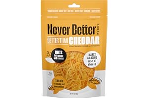 NEVER BETTER FOODS Vegan Cheese, Dairy Free Cheese, Plant Based Cheese with No Allergens, Healthy Vegan Cheddar Cheese, 7 oz Bag of Shredded Cheddar Cheese, Lactose Free Cheese, Smooth and Non Oily Vegan Cheese Shredded