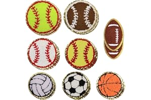 ZXVSKR 16Pcs Sports Themed Patch, Chenille Patches Gold Edges Basketball Soccer Baseball Football Volleyball Iron On Patch for Bags Hat DIY Clothing Repair
