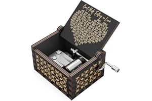 Huntmic Can't Help Falling in Love Wood Music Box, Antique Engraved Musical Boxes Case for Birthday Present Kid Toys Hand-Operated (Black)