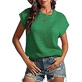 ATHMILE Womens Spring Tops Summer Shirts Beach Vacation Crochet Cap Sleeve Knit Sweater Pullover Cute Fashion Clothes